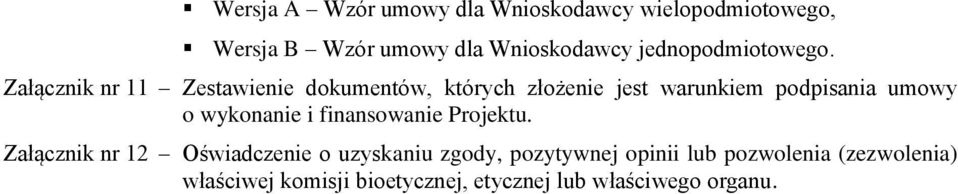 Załącznik nr 11 Zestawienie dokumentów, których złożenie jest warunkiem podpisania umowy o