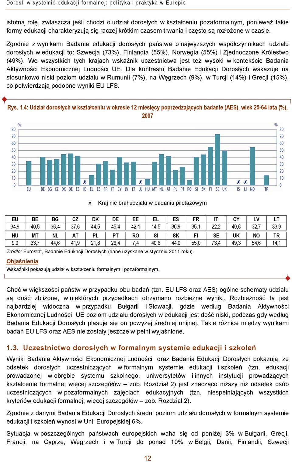 Zgodnie z wynikami Badania edukacji dorosłych państwa o najwyższych współczynnikach udziału dorosłych w edukacji to: Szwecja (73%), Finlandia (55%), Norwegia (55%) i Zjednoczone Królestwo (49%).