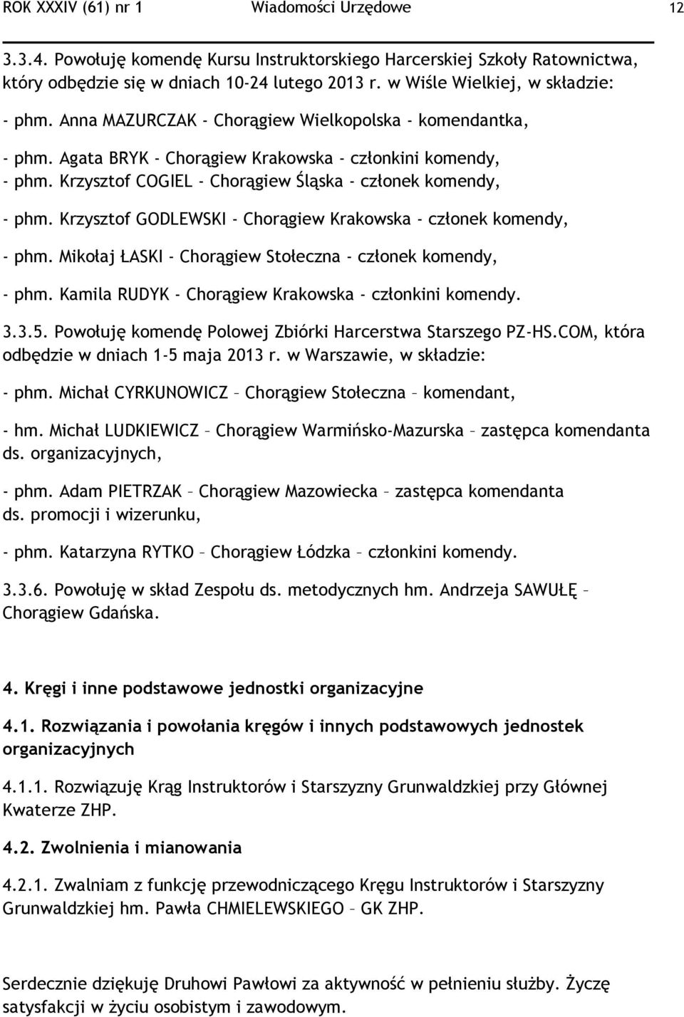 Krzysztof COGIEL - Chorągiew Śląska - członek komendy, - phm. Krzysztof GODLEWSKI - Chorągiew Krakowska - członek komendy, - phm. Mikołaj ŁASKI - Chorągiew Stołeczna - członek komendy, - phm.