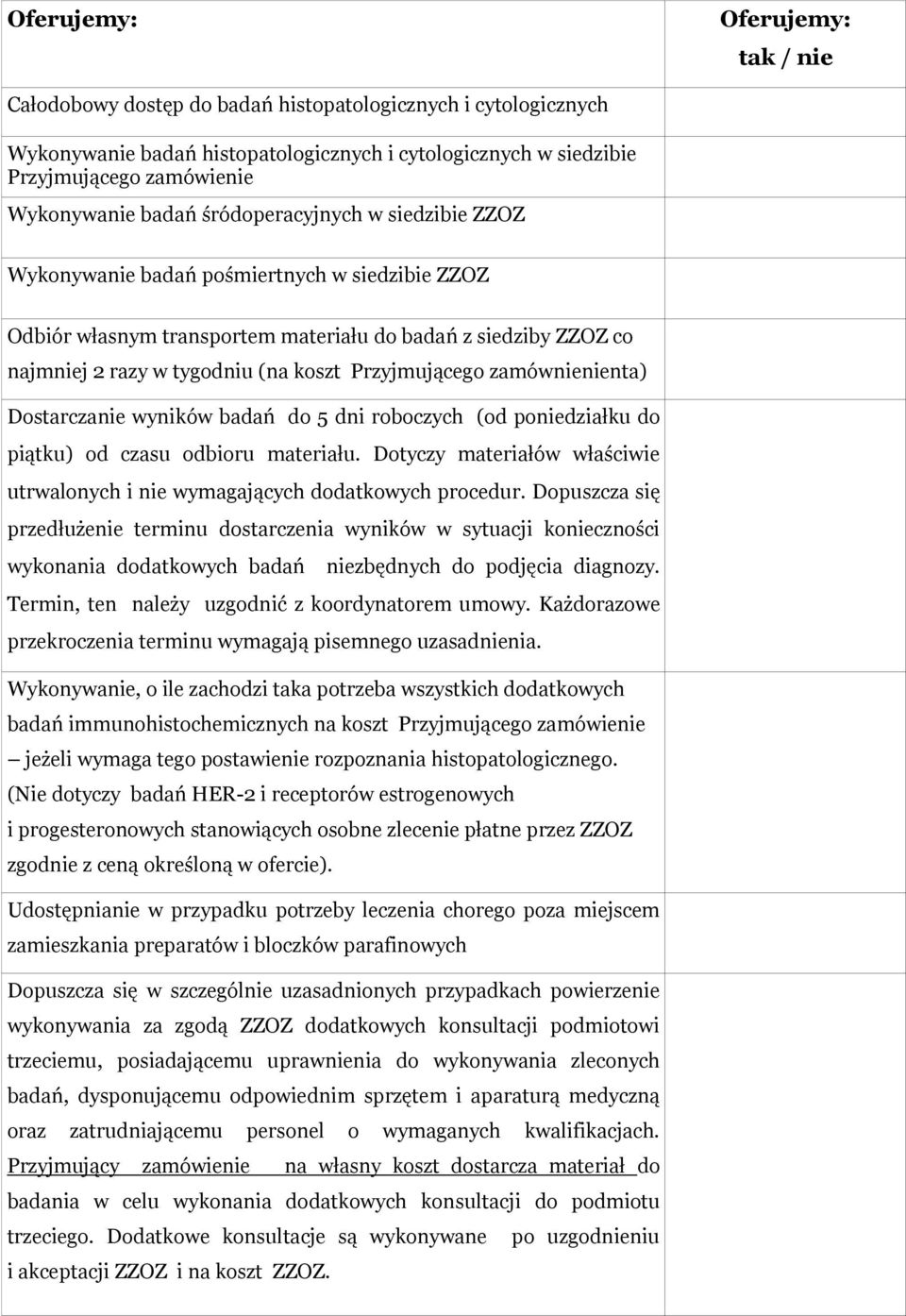 Przyjmującego zamównienienta) Dostarczanie wyników badań do 5 dni roboczych (od poniedziałku do piątku) od czasu odbioru materiału.