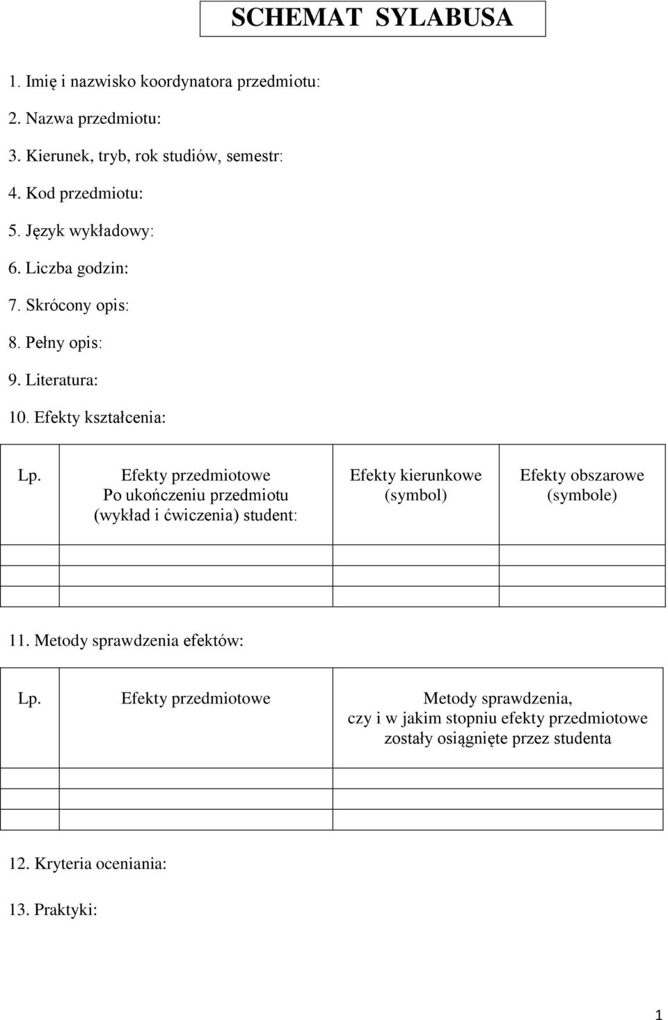 Efekty przedmiotowe Po ukończeniu przedmiotu (wykład i ćwiczenia) student: Efekty kierunkowe (symbol) Efekty obszarowe (symbole) 11.