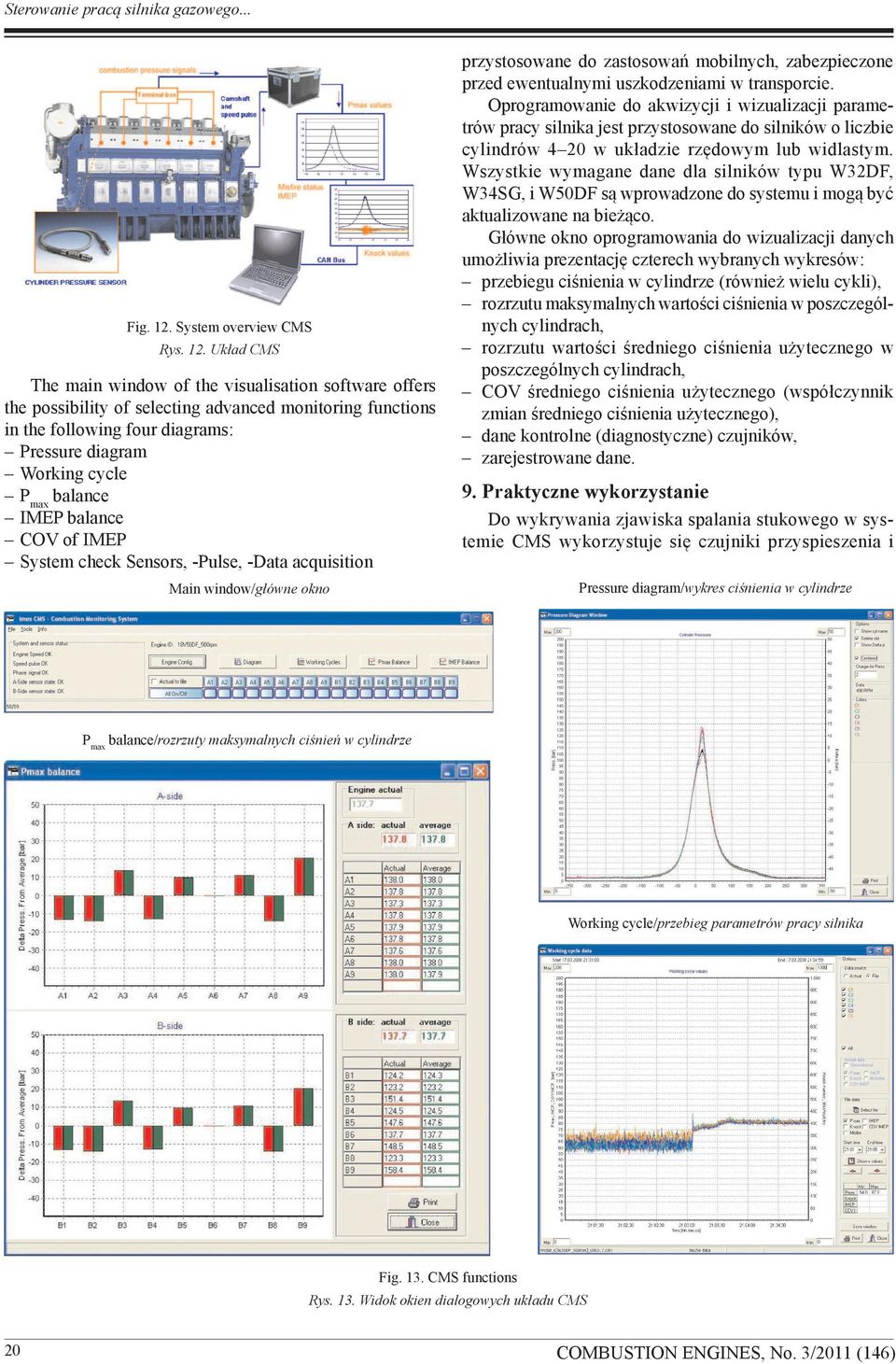 Układ CMS The main window of the visualisation software offers the possibility of selecting advanced monitoring functions in the following four diagrams: Pressure diagram Working cycle P max balance