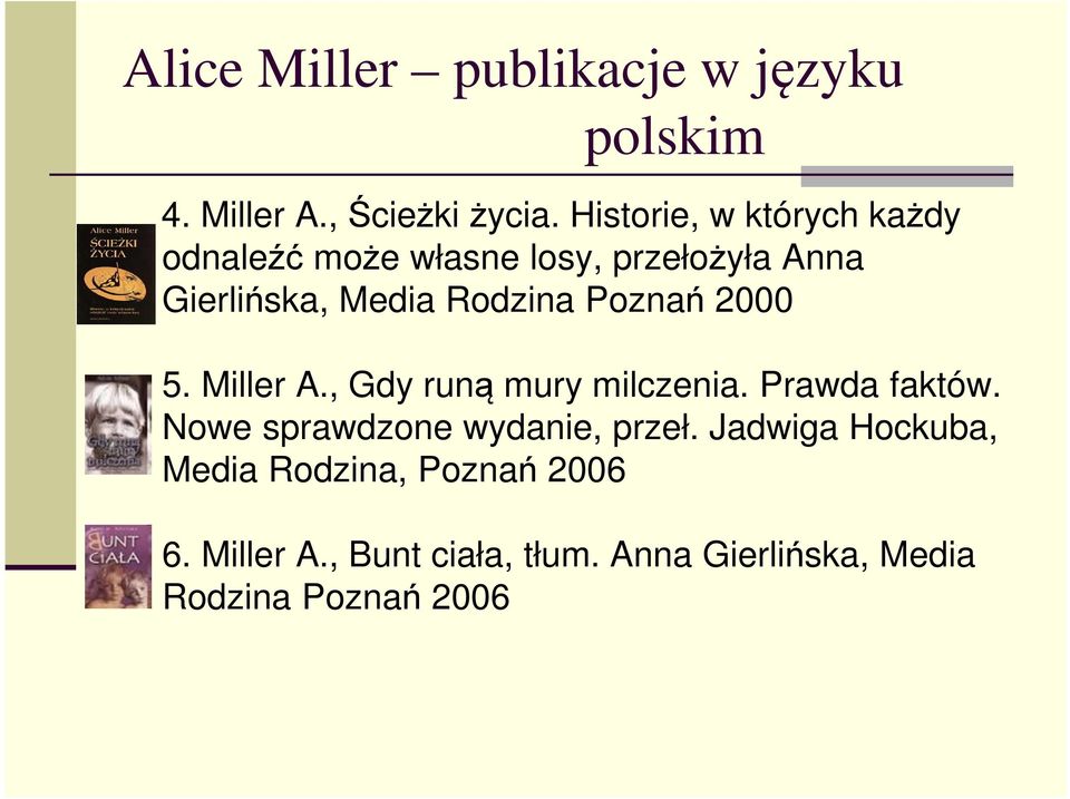 Poznań 2000 5. Miller A., Gdy runą mury milczenia. Prawda faktów.