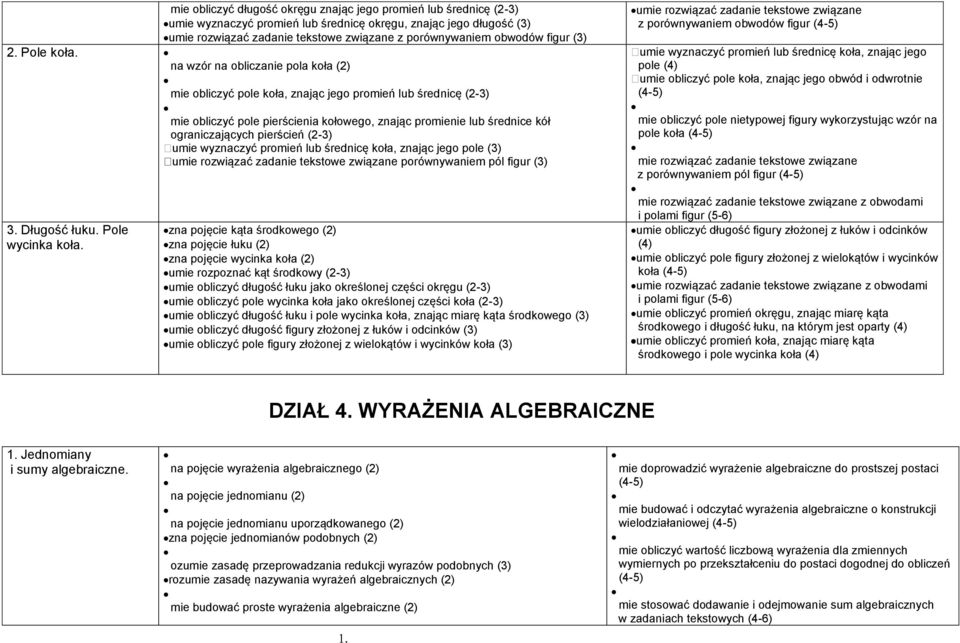 mie wynacyć promień lb średnicę koła, nając jego na wór na oblicanie pola koła (2) pole (4) mie oblicyć pole koła, nając jego obwód i odwrotnie mie oblicyć pole koła, nając jego promień lb średnicę