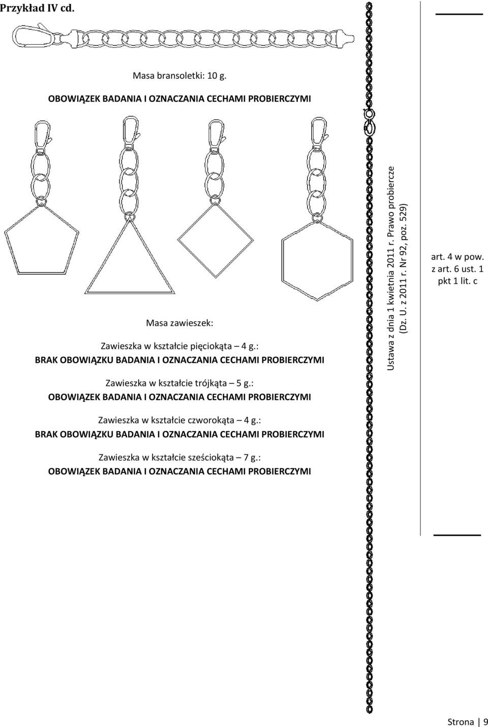 : OBOWIĄZEK BADANIA I OZNACZANIA CECHAMI PROBIERCZYMI Zawieszka w kształcie czworokąta 4 g.