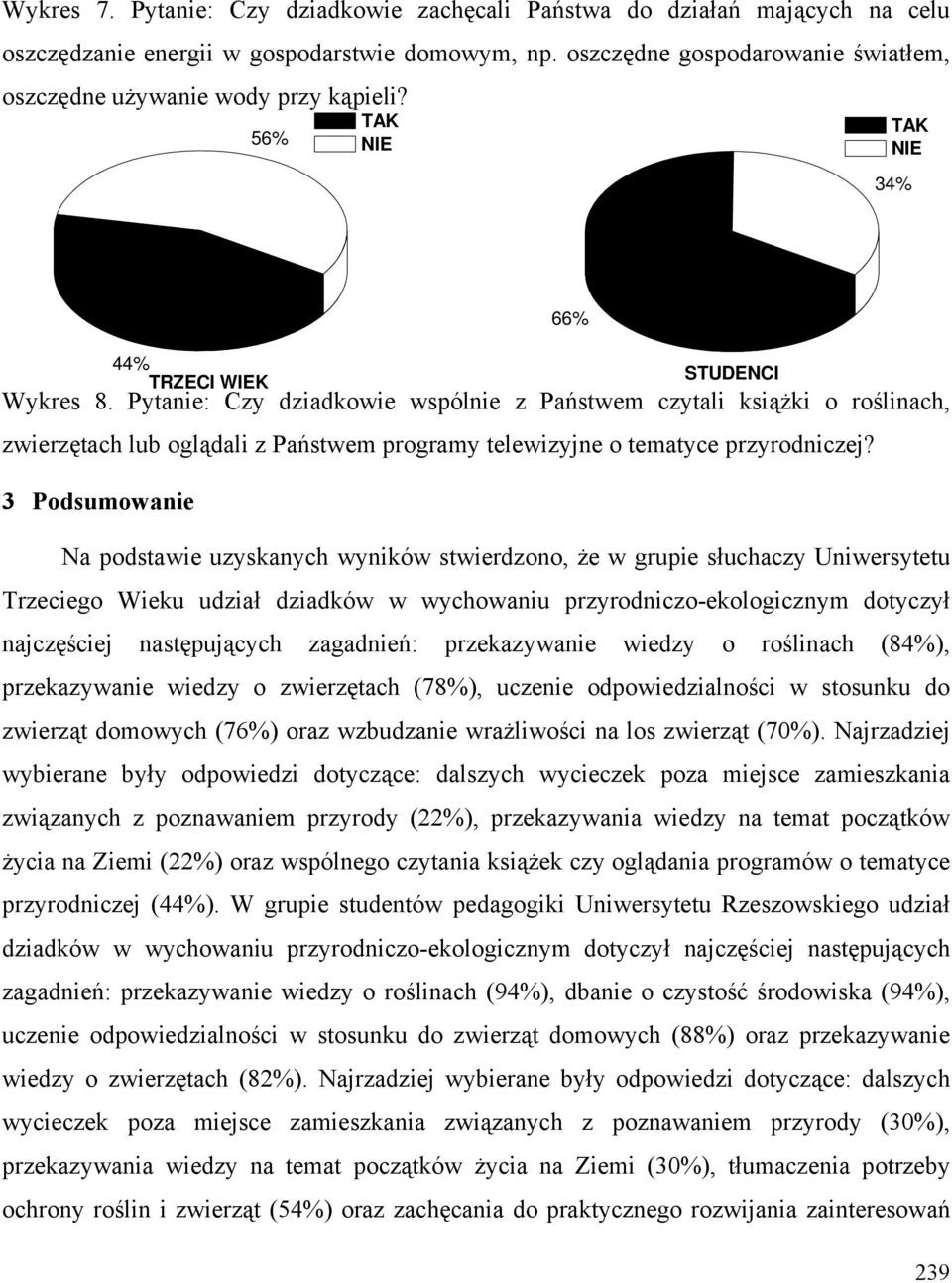 Pytanie: Czy dziadkowie wspólnie z Państwem czytali książki o roślinach, zwierzętach lub oglądali z Państwem programy telewizyjne o tematyce przyrodniczej?