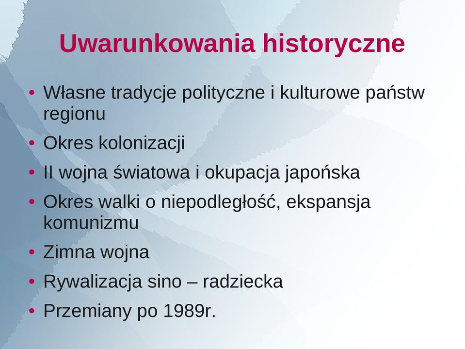 i okupacja japońska Okres walki o niepodległość, ekspansja