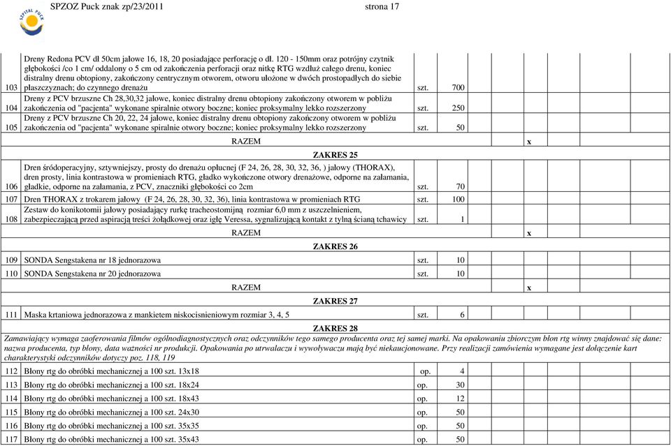 otworu ułożone w dwóch prostopadłych do siebie płaszczyznach; do czynnego drenażu szt.