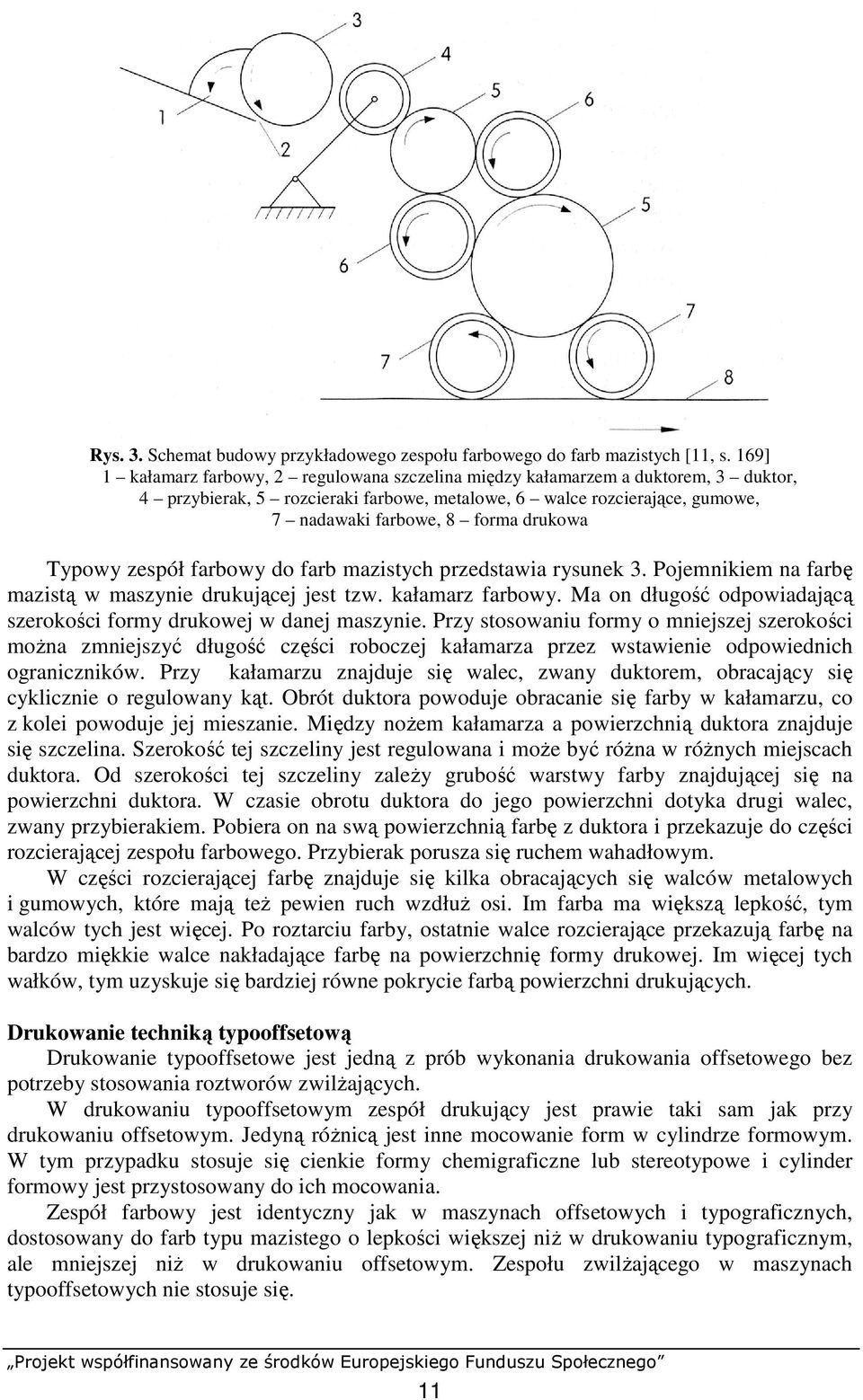 Typowy zespół farbowy do farb mazistych przedstawia rysunek 3. Pojemnikiem na farbę mazistą w maszynie drukującej jest tzw. kałamarz farbowy.