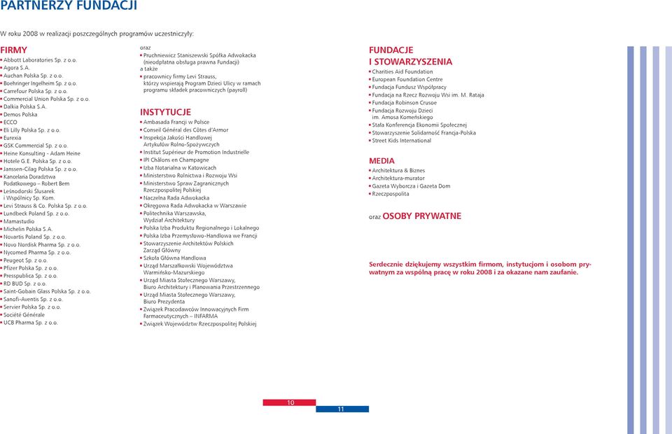 z o.o. Kancelaria Doradztwa Podatkowego Robert Bem Leśnodorski Ślusarek i Wspólnicy Sp. Kom. Levi Strauss & Co. Polska Sp. z o.o. Lundbeck Poland Sp. z o.o. Mamastudio Michelin Polska S.A.