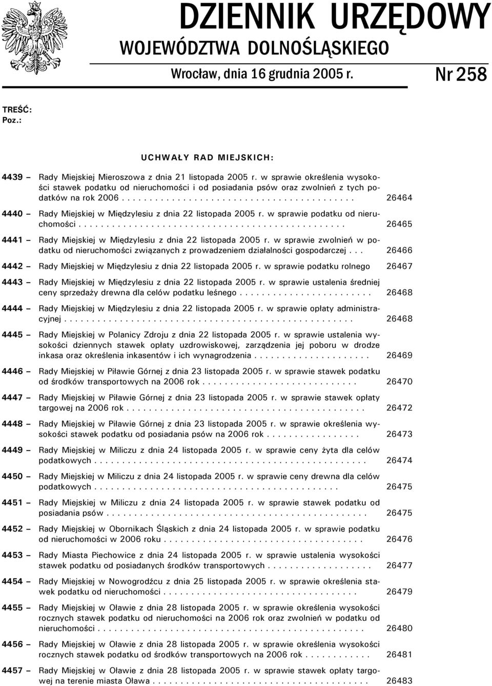 w sprawie podatku od nieruchomości................................................ 26465 4441 Rady Miejskiej w Międzylesiu z dnia 22 listopada 2005 r.