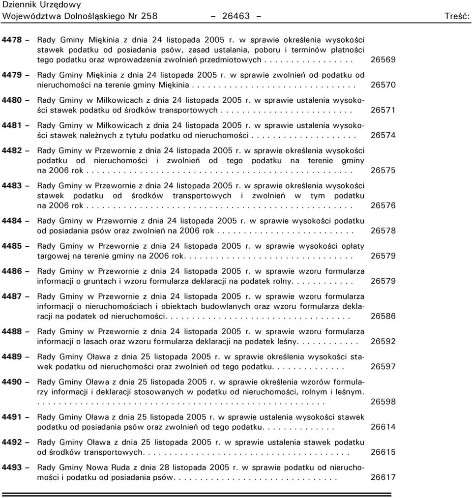 ................ 26569 4479 Rady Gminy Miękinia z dnia 24 listopada 2005 r. w sprawie zwolnień od podatku od nieruchomości na terenie gminy Miękinia.