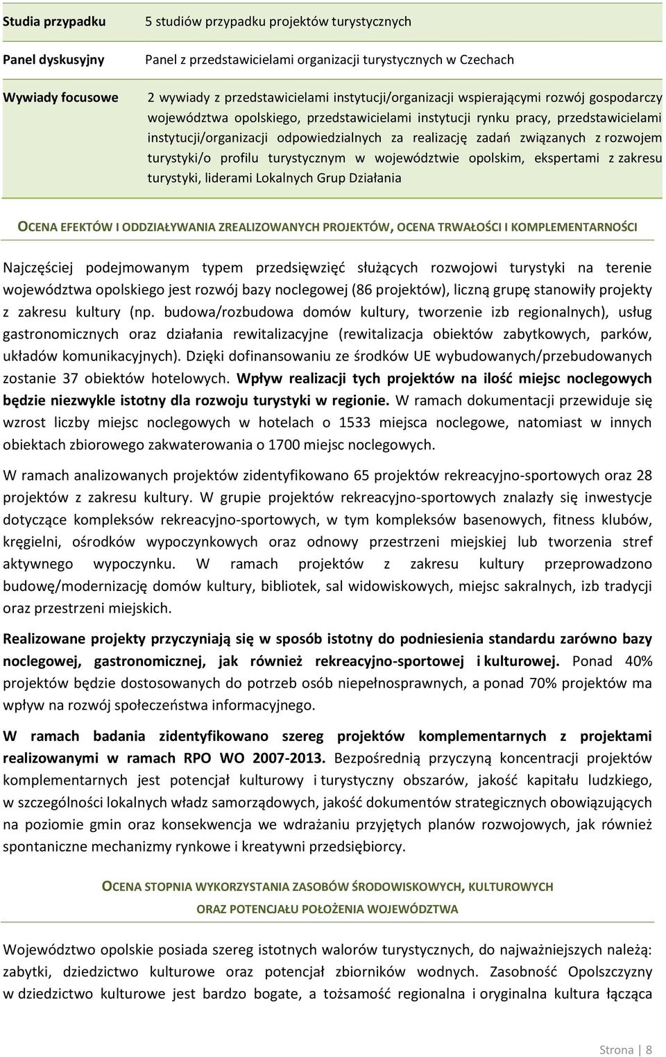 związanych z rozwojem turystyki/o profilu turystycznym w województwie opolskim, ekspertami z zakresu turystyki, liderami Lokalnych Grup Działania OCENA EFEKTÓW I ODDZIAŁYWANIA ZREALIZOWANYCH