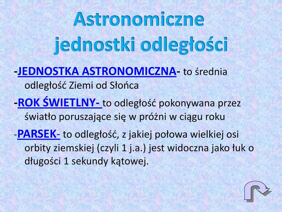 w ciągu roku -PARSEK- to odległośd, z jakiej połowa wielkiej osi orbity