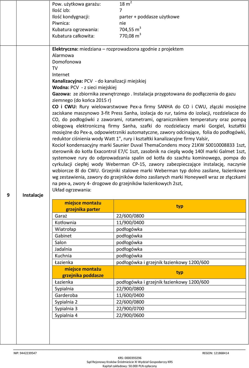 Instalacja przygotowana do podłączenia do gazu ziemnego (do końca 2015 r) CO i CWU: Rury wielowarstwowe Pex-a firmy SANHA do CO i CWU, złączki mosiężne zaciskane maszynowo 3-fit Press Sanha, izolacja