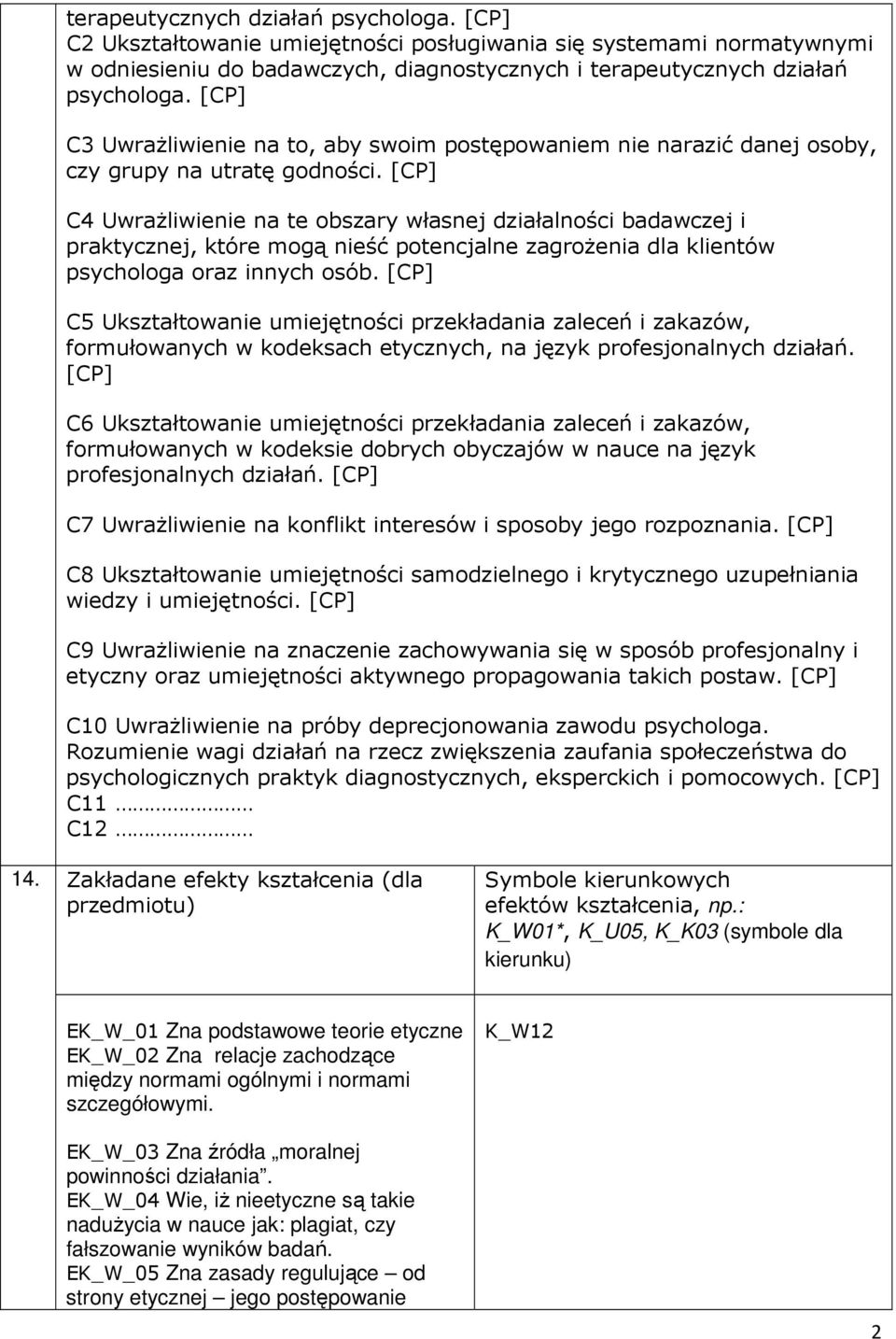 [CP] C4 Uwrażliwienie na te obszary własnej działalności badawczej i praktycznej, które mogą nieść potencjalne zagrożenia dla klientów psychologa oraz innych osób.