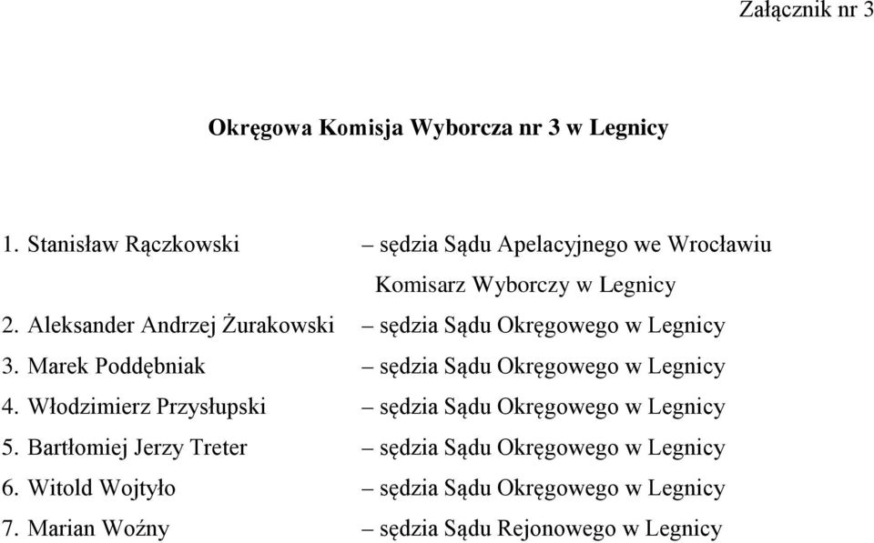 Aleksander Andrzej Żurakowski sędzia Sądu Okręgowego w Legnicy 3. Marek Poddębniak sędzia Sądu Okręgowego w Legnicy 4.