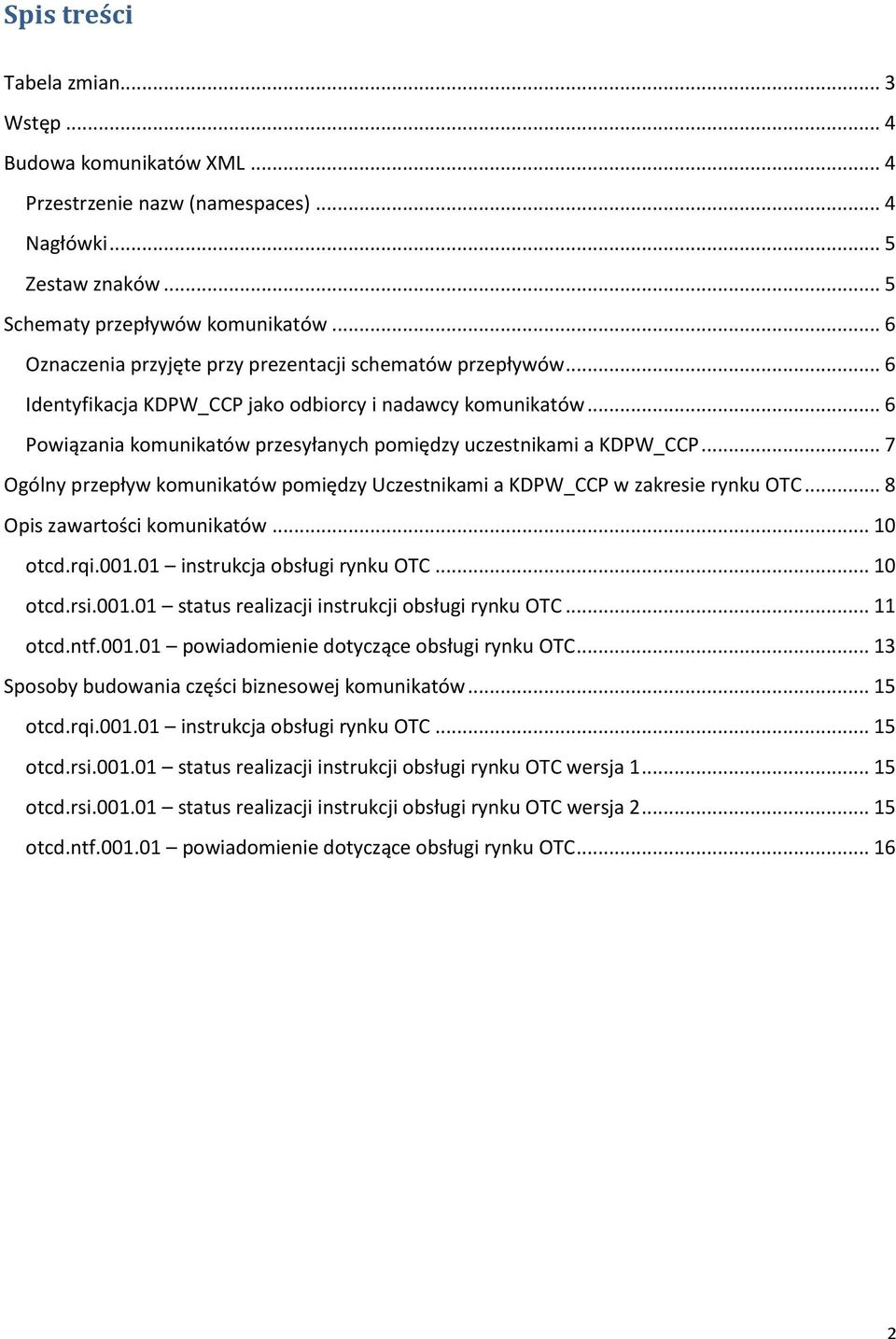 .. 7 Ogólny przepływ komunikatów pomiędzy Uczestnikami a KDPW_CCP w zakresie rynku OTC... 8 Opis zawartości komunikatów... 10 otcd.rqi.001.01 instrukcja obsługi rynku OTC... 10 otcd.rsi.001.01 status realizacji instrukcji obsługi rynku OTC.