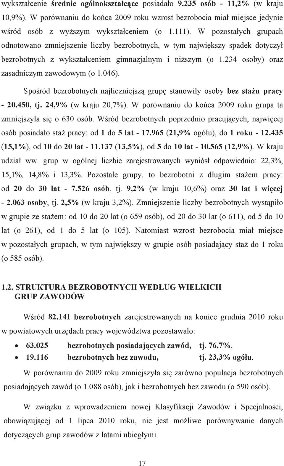 234 osoby) oraz zasadniczym zawodowym (o 1.046). Spośród bezrobotnych najliczniejszą grupę stanowiły osoby bez stażu pracy - 20.450, tj. 24,9% (w kraju 20,7%).