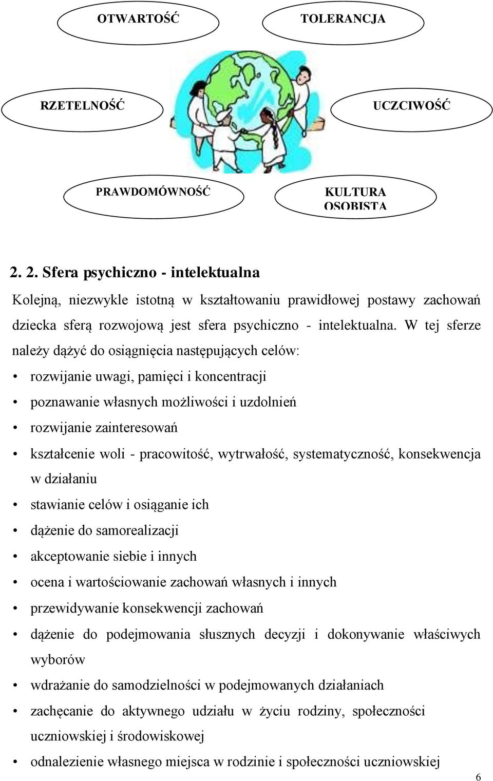 W tej sferze należy dążyć do osiągnięcia następujących celów: rozwijanie uwagi, pamięci i koncentracji poznawanie własnych możliwości i uzdolnień rozwijanie zainteresowań kształcenie woli -