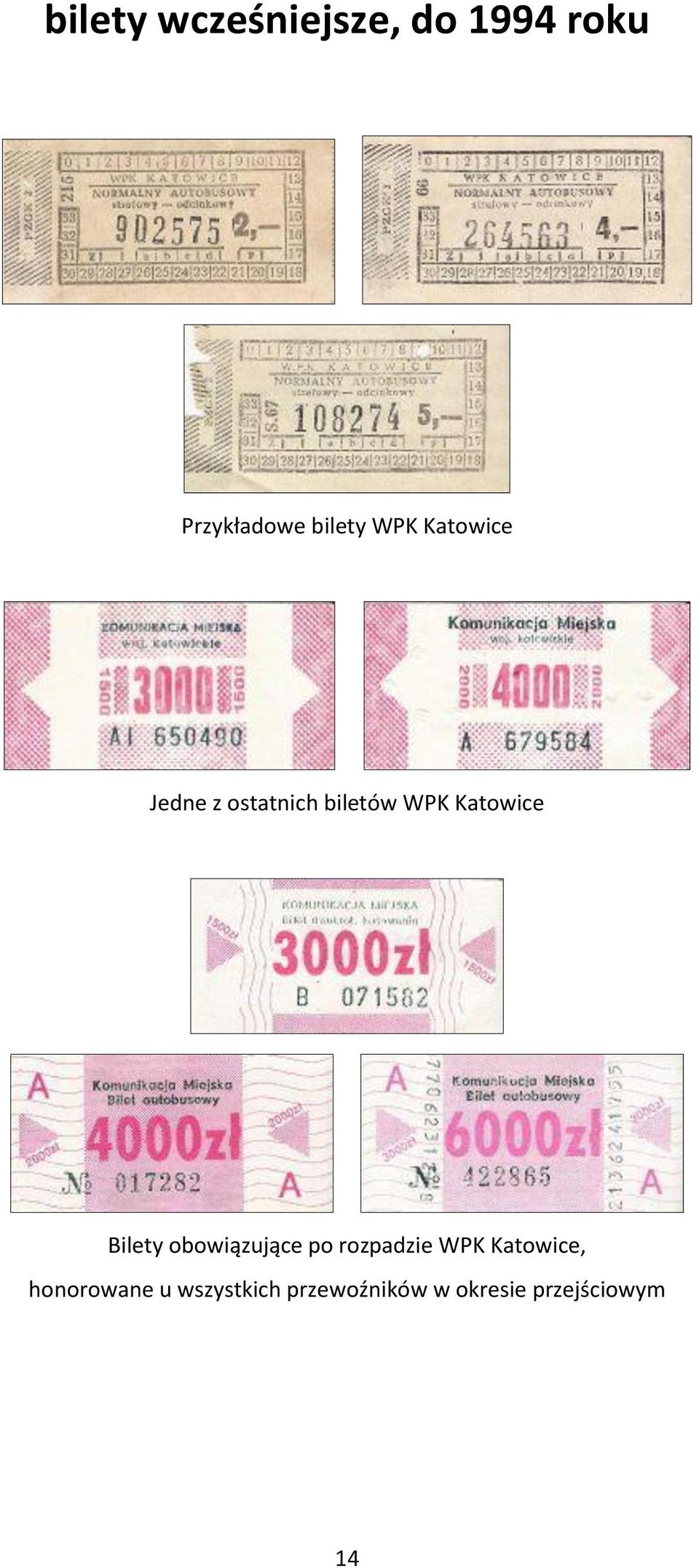 Bilety obowiązujące po rozpadzie WPK Katowice,