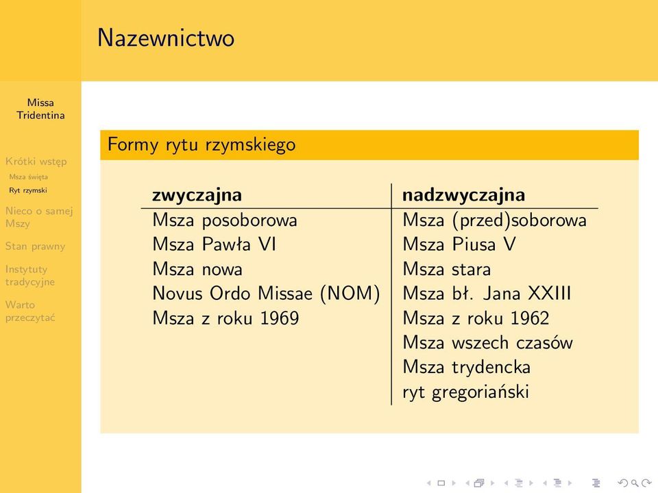 Piusa V Msza nowa Msza stara Novus Ordo e (NOM) Msza bł.