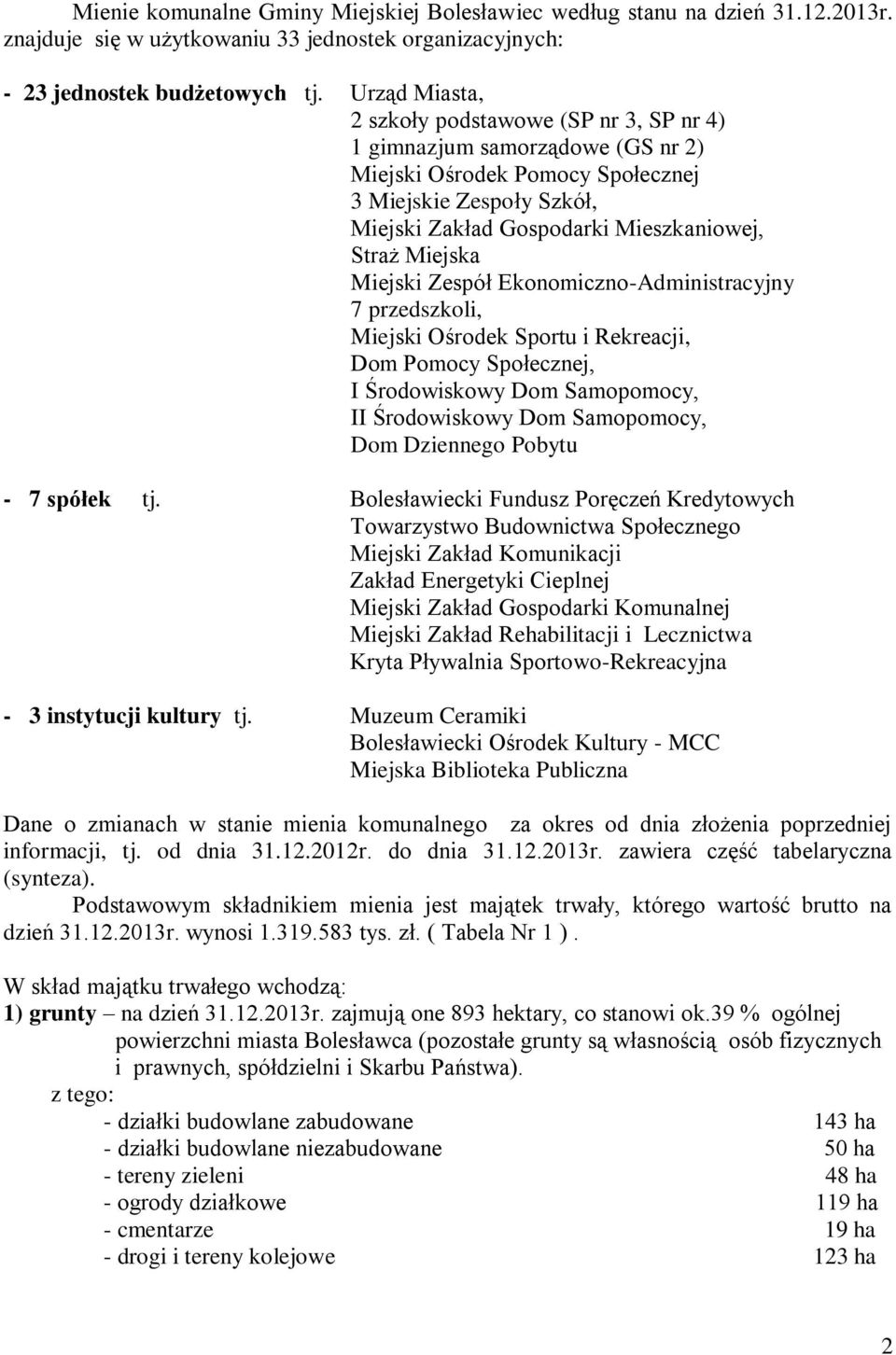 Miejska Miejski Zespół Ekonomiczno-Administracyjny 7 przedszkoli, Miejski Ośrodek Sportu i Rekreacji, Dom Pomocy Społecznej, I Środowiskowy Dom Samopomocy, II Środowiskowy Dom Samopomocy, Dom