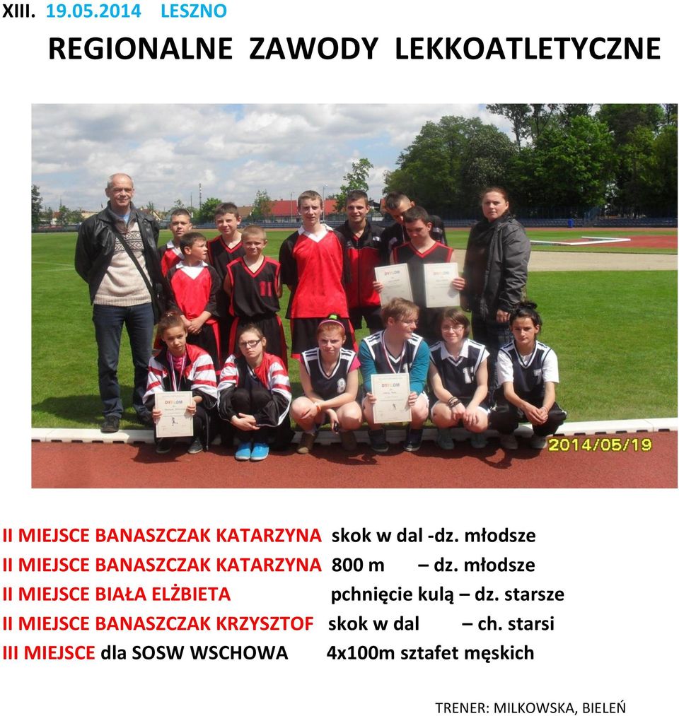 dal -dz. młodsze II MIEJSCE BANASZCZAK KATARZYNA 800 m dz.