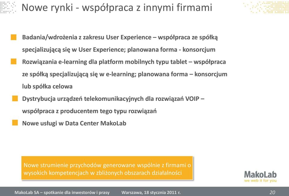 planowana forma konsorcjum lub spółka celowa Dystrybucja urządzeo telekomunikacyjnych dla rozwiązao VOIP współpraca z producentem tego typu