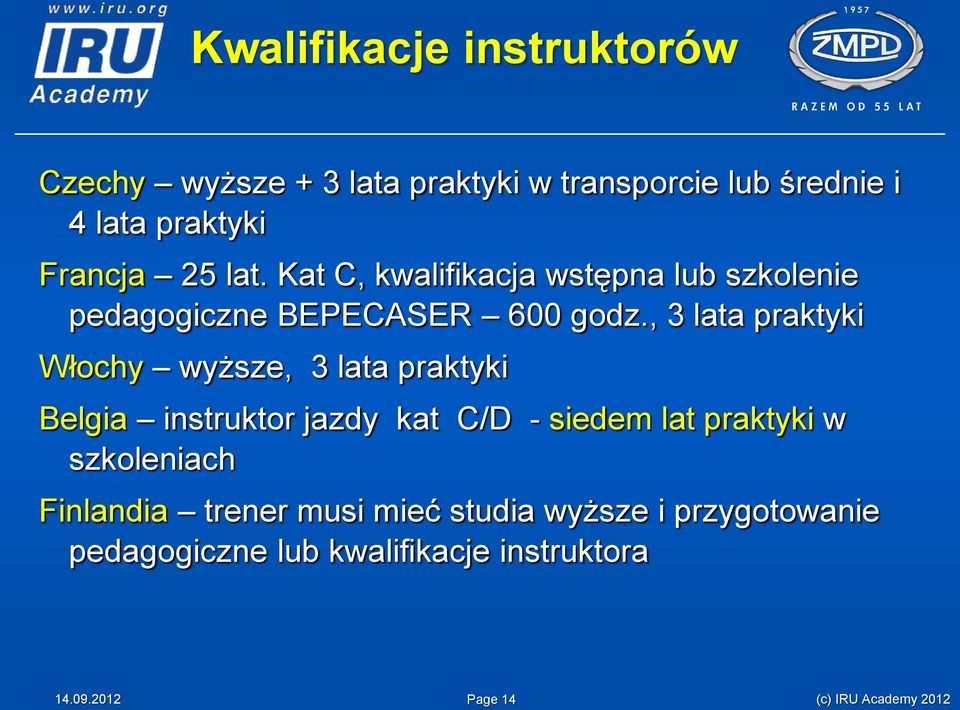 , 3 lata praktyki Włochy wyższe, 3 lata praktyki Belgia instruktor jazdy kat C/D - siedem lat praktyki w