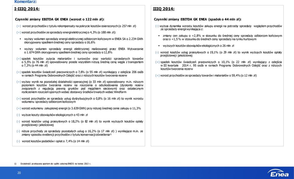 234 GWh skorygowany spadkiem średniej ceny sprzedaży o 16,6% wyższy wolumen sprzedaży energii elektrycznej realizowanej przez ENEA Wytwarzanie o 1.