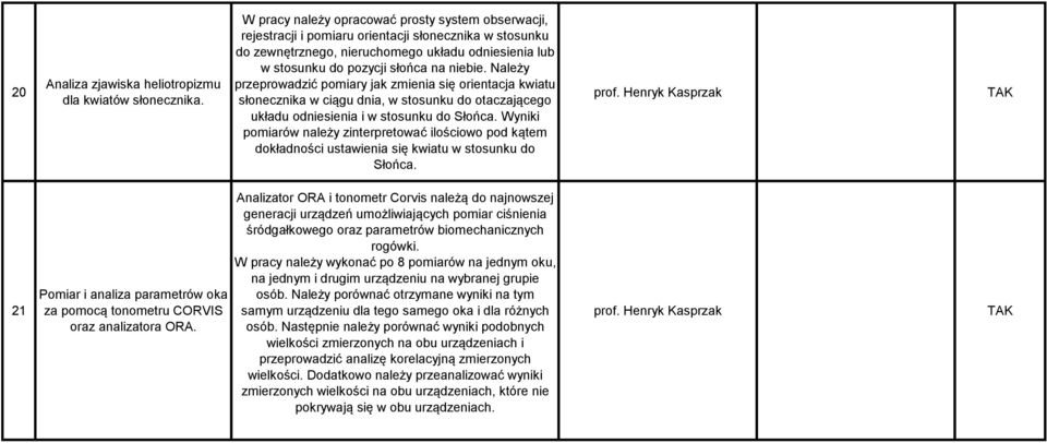 Należy przeprowadzić pomiary jak zmienia się orientacja kwiatu słonecznika w ciągu dnia, w stosunku do otaczającego układu odniesienia i w stosunku do Słońca.