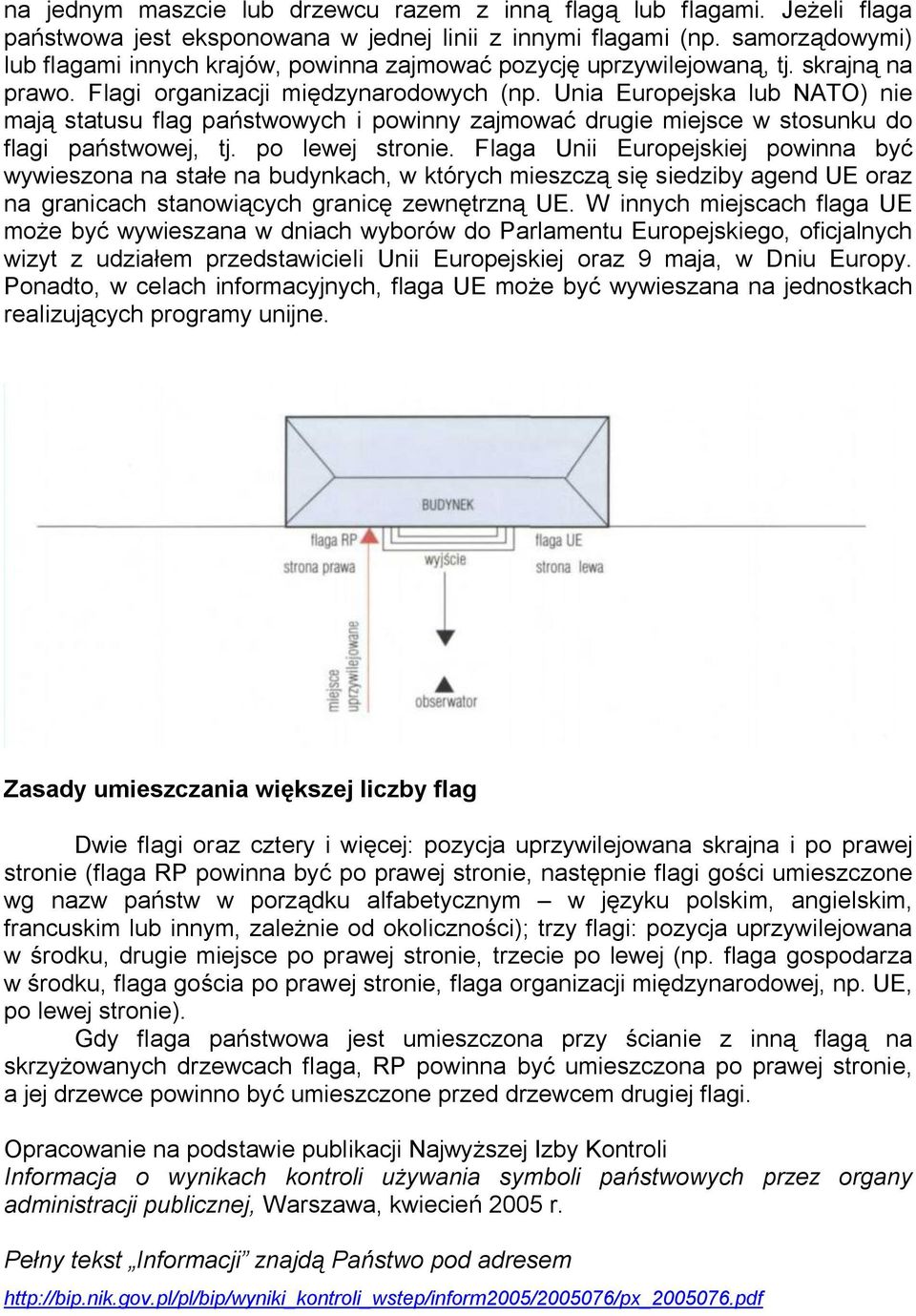 Unia Europejska lub NATO) nie mają statusu flag państwowych i powinny zajmować drugie miejsce w stosunku do flagi państwowej, tj. po lewej stronie.