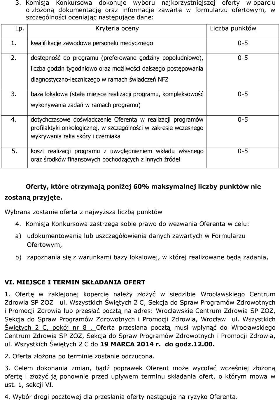 dostępność do programu (preferowane godziny popołudniowe), 0-5 liczba godzin tygodniowo oraz możliwości dalszego postępowania diagnostyczno-leczniczego w ramach świadczeń NFZ 3.