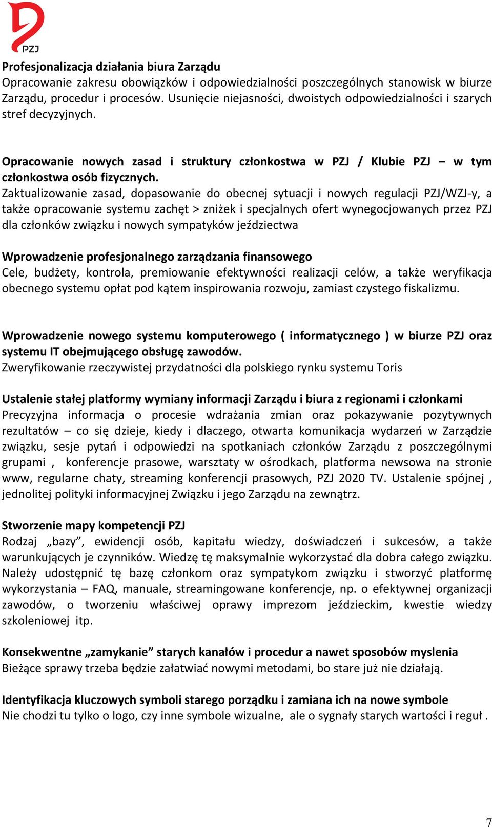 Zaktualizowanie zasad, dopasowanie do obecnej sytuacji i nowych regulacji PZJ/WZJ- y, a także opracowanie systemu zachęt > zniżek i specjalnych ofert wynegocjowanych przez PZJ dla członków związku i