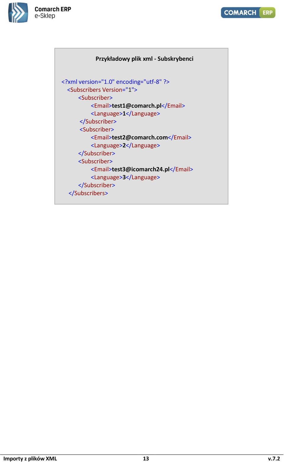 pl</Email> <Language>1</Language> </Subscriber> <Subscriber> <Email>test2@comarch.