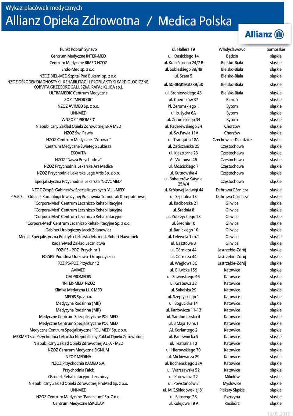 Sobieskiego 89/49 Bielsko-Biała śląskie NZOZ BIEL-MED Szpital Pod Bukami sp. z o.o. ul.