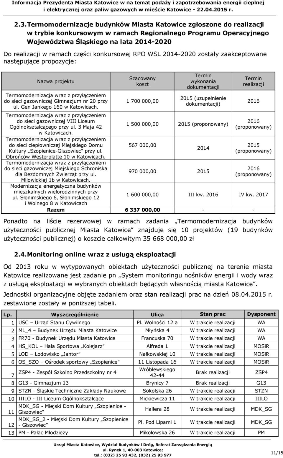 Gen Jankego 160 w Katowicach. Termomodernizacja wraz z przyłączeniem do sieci gazowniczej VIII Liceum Ogólnokształcącego przy ul. 3 Maja 42 w Katowicach.