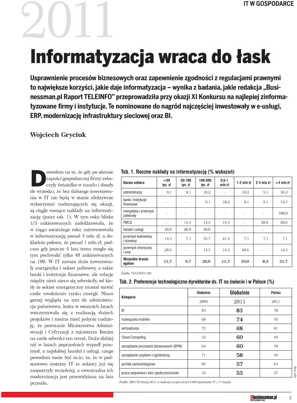 Te nominowane do nagród najczęściej inwestowały w e-usługi, ERP, modernizację infrastruktury sieciowej oraz BI.