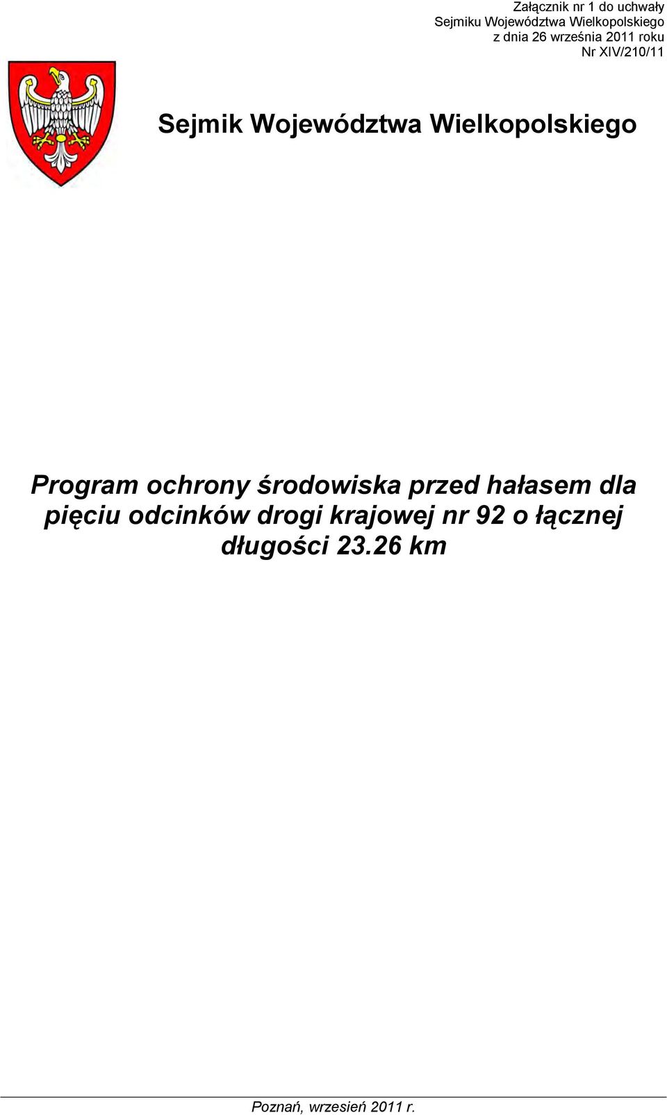 Wielkopolskiego Program ochrony środowiska przed hałasem dla pięciu