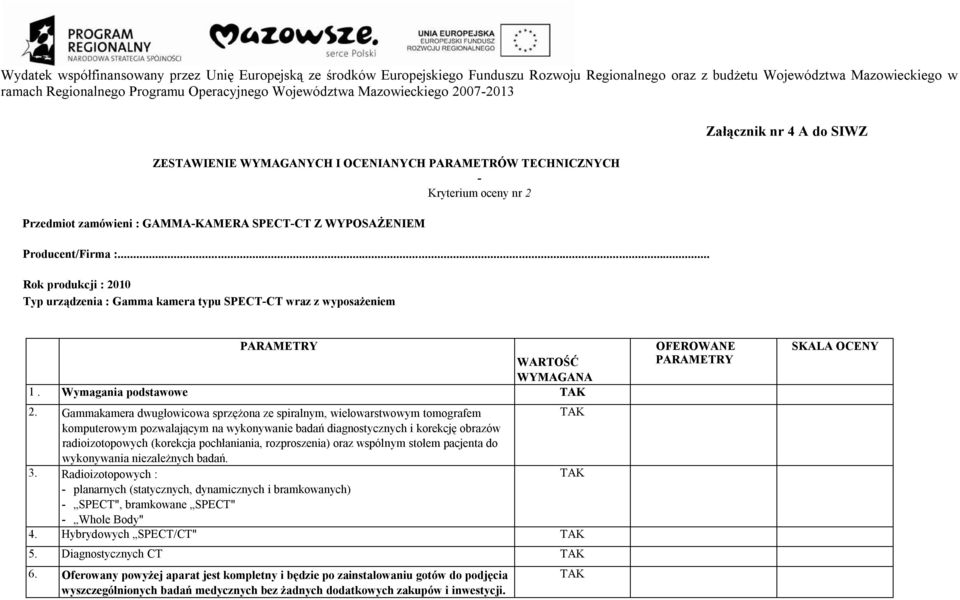 Gammakamera dwugłowicowa sprzężona ze spiralnym, wielowarstwowym tomografem komputerowym pozwalającym na wykonywanie badań diagnostycznych i korekcję obrazów radioizotopowych (korekcja pochłaniania,