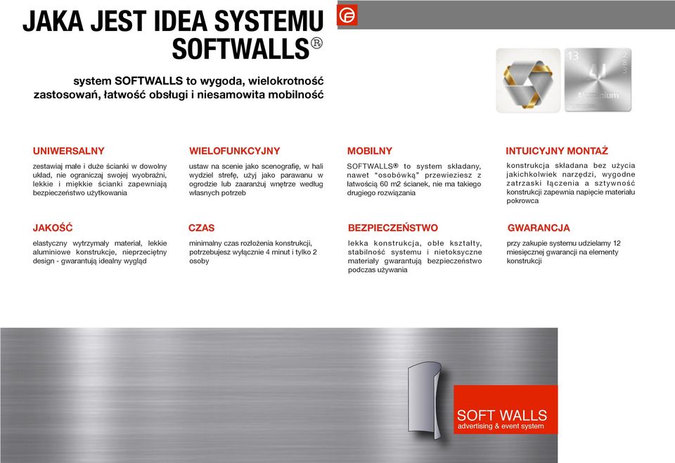 parawanu w ogrodzie lub zaaranżuj wnętrze według własnych potrzeb SOFTWALLS to system składany, nawet osobówką przewieziesz z łatwością 60 m2 ścianek, nie ma takiego drugiego rozwiązania konstrukcja