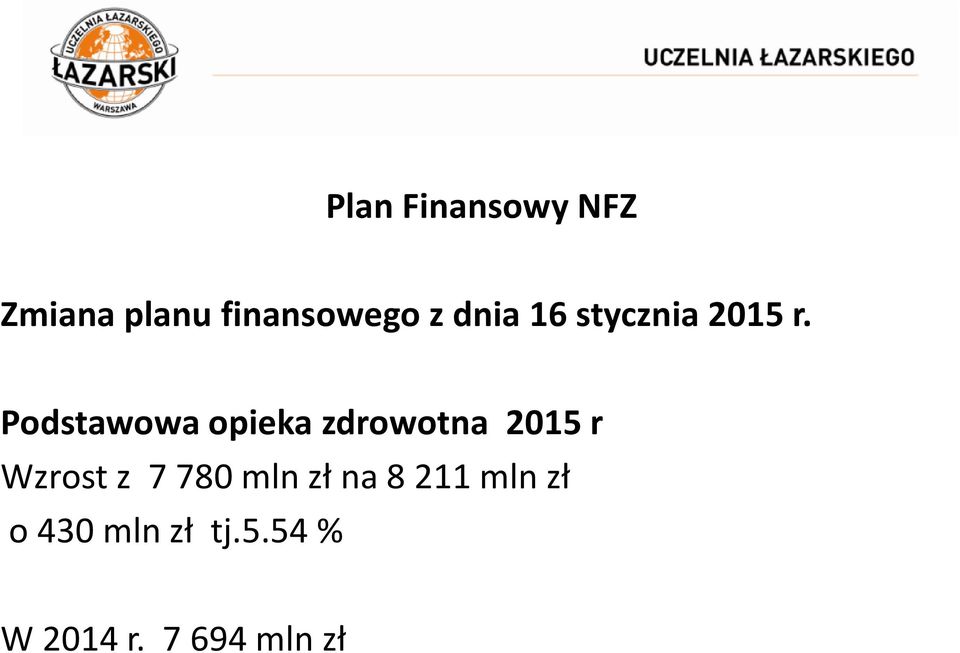 Podstawowa opieka zdrowotna 2015 r Wzrost z 7