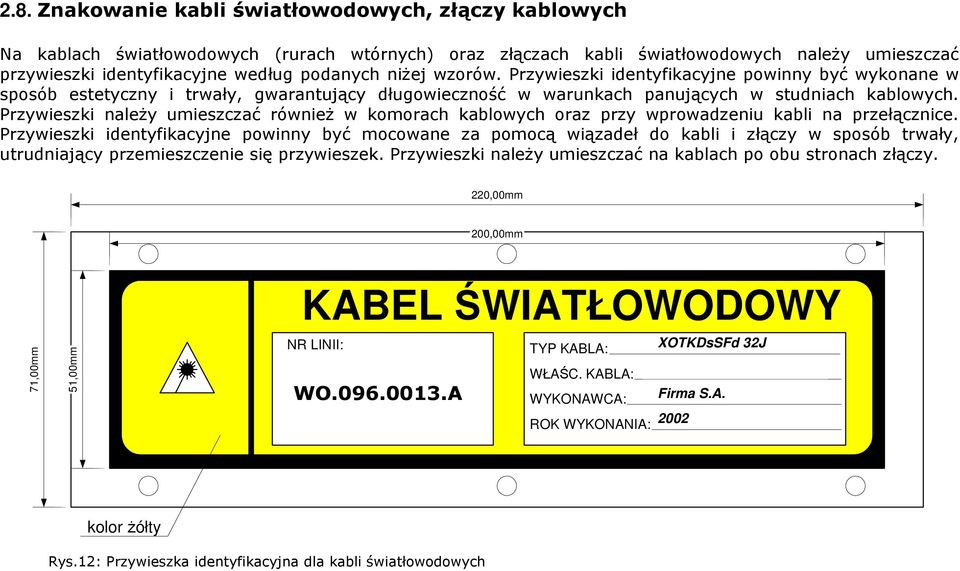 Przywieszki należy umieszczać również w komorach kablowych oraz przy wprowadzeniu kabli na przełącznice.