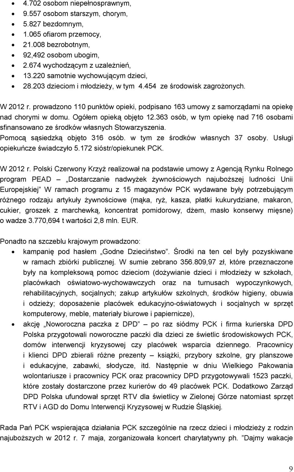 prowadzono 110 punktów opieki, podpisano 163 umowy z samorządami na opiekę nad chorymi w domu. Ogółem opieką objęto 12.