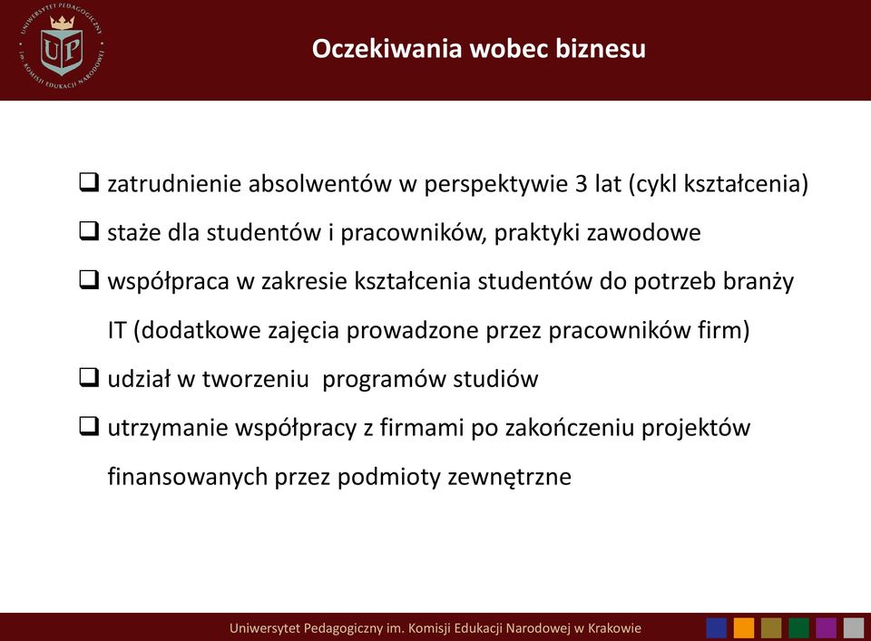potrzeb branży IT (dodatkowe zajęcia prowadzone przez pracowników firm) udział w tworzeniu