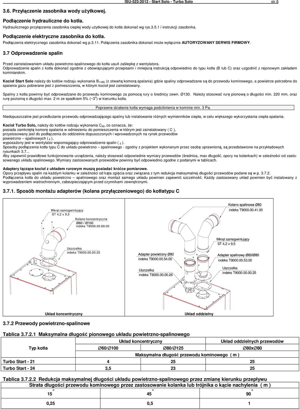 7 Odprowadzenie spalin Przed zainstalowaniem układu powietrzno-spalinowego do kotła usuń zaślepkę z wentylatora.