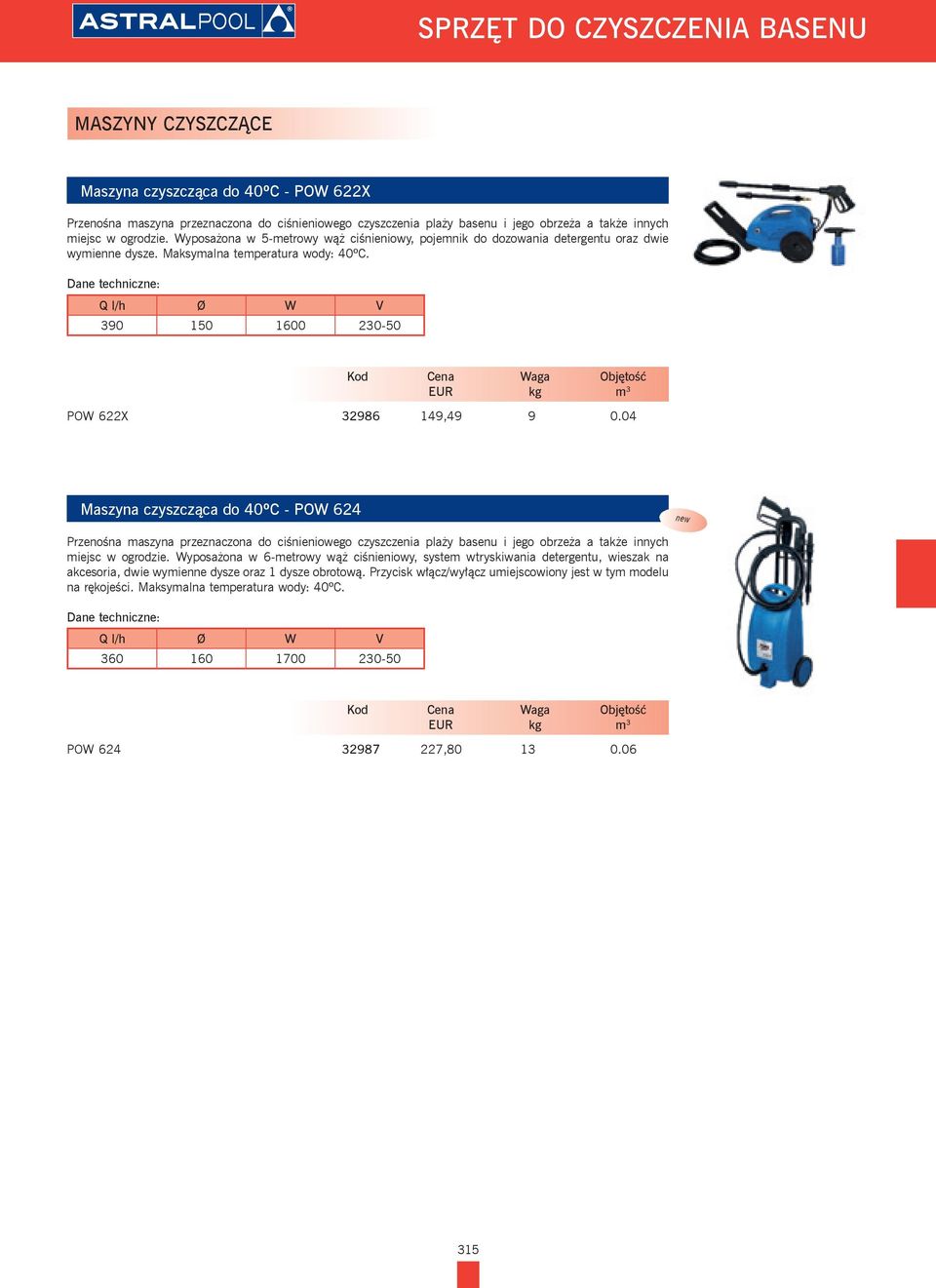 Dane techniczne: Q l/h Ø W V 390 150 1600 230-50 POW 622X 32986 149,49 9 0.