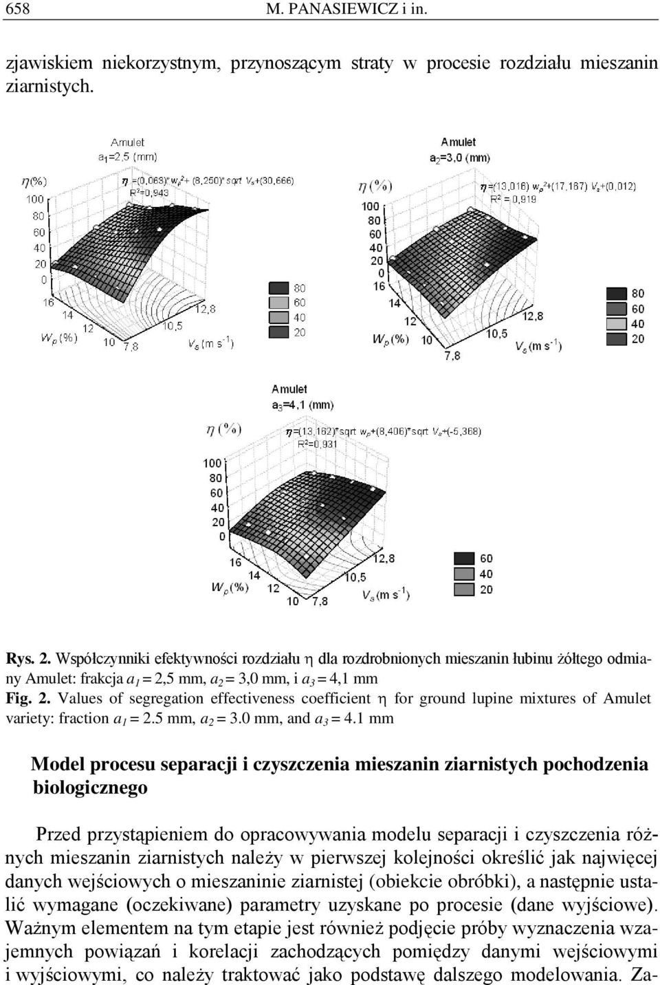 5 mm, a 2 = 3,0 mm, i a 3 = 4,1 mm Fig. 2. Values of segregation effectiveness coefficient η for ground lupine mixtures of Amulet variety: fraction a 1 = 2.5 mm, a 2 = 3.0 mm, and a 3 = 4.