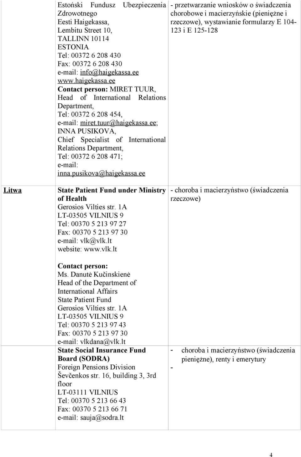 ee; INNA PUSIKOVA, Chief Specialist of International Relations Department, Tel: 00372 6 208 471; e-mail: inna.pusikova@haigekassa.